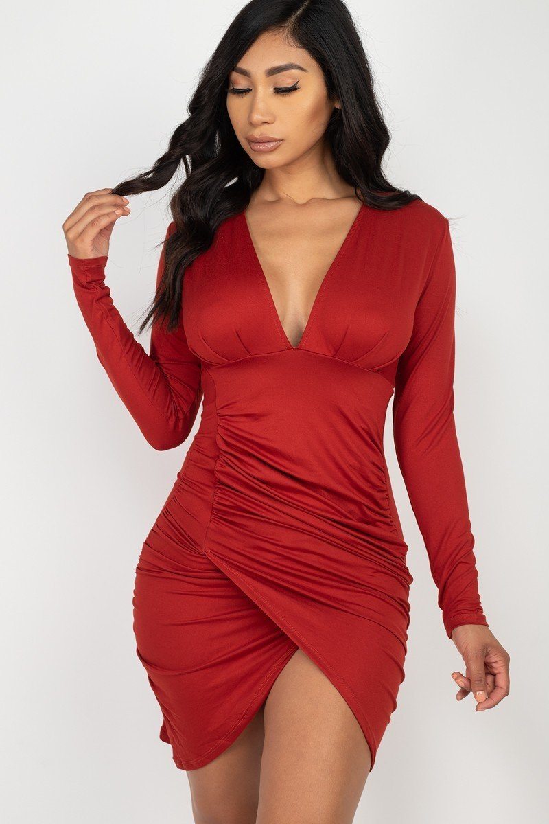Ruched Wrap Bodycon Dress - YuppyCollections