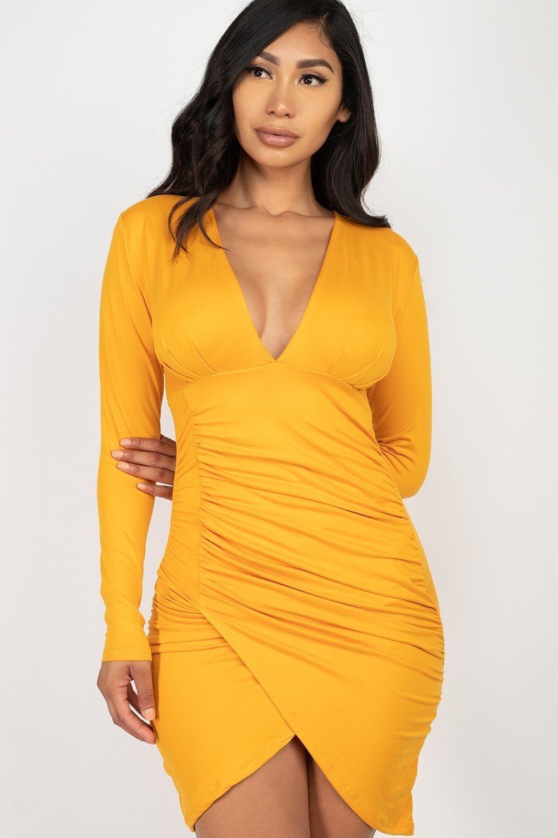 Ruched Wrap Bodycon Dress - YuppyCollections