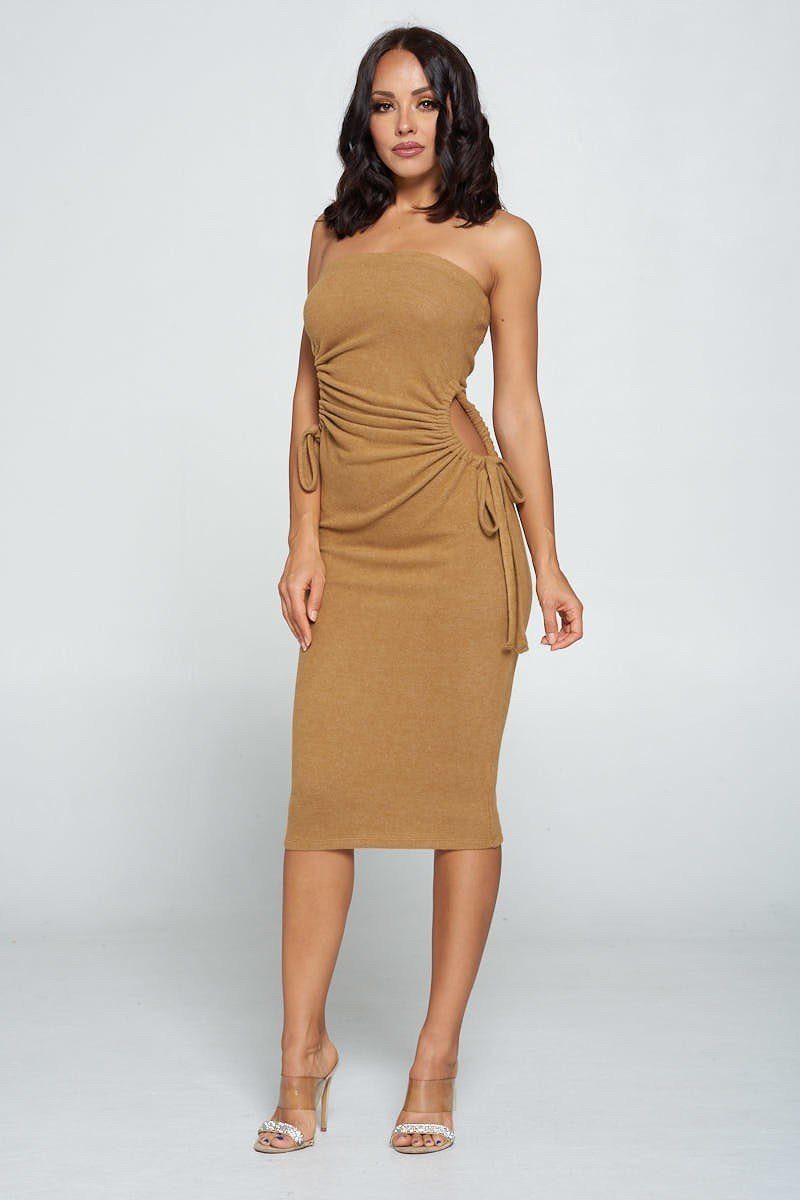 Strapless Solid Color Bodycon Dress - YuppyCollections